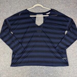Athleta Vitality Top Long Sleeve Striped Sheer Navy Blue Womens Large L
